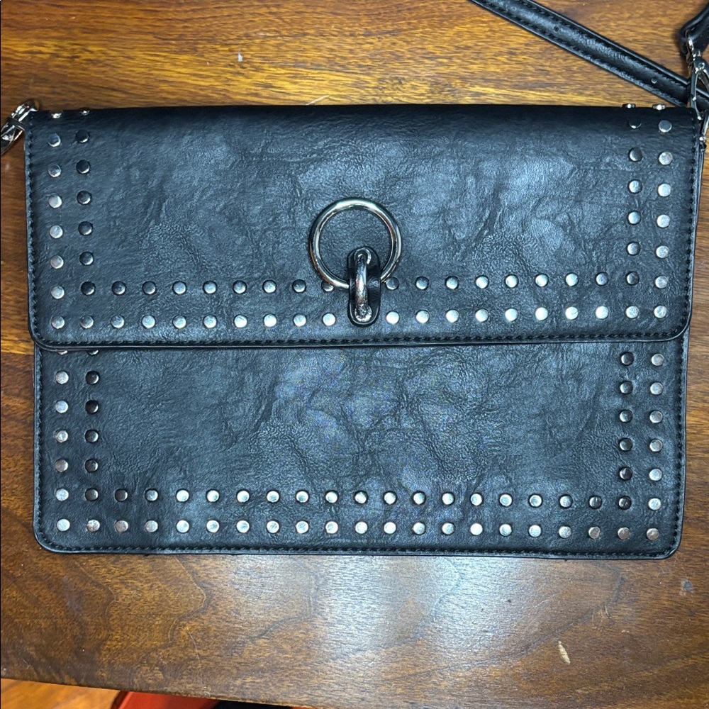 Sole Society Black Clutch with Metallic Studs
